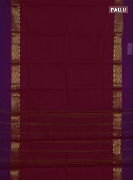 Chettinad cotton saree magenta pink and purple with plain body and zari woven simple border
