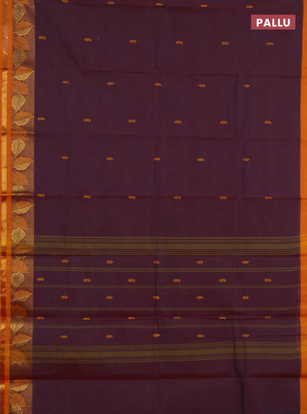 Chettinad cotton saree dual shade of maroon and mustard yellow with thread woven buttas and zari woven border