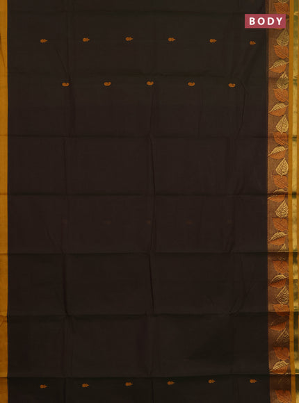 Chettinad cotton saree olive green and mustard yellow with thread woven buttas and zari woven border