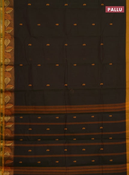 Chettinad cotton saree olive green and mustard yellow with thread woven buttas and zari woven border