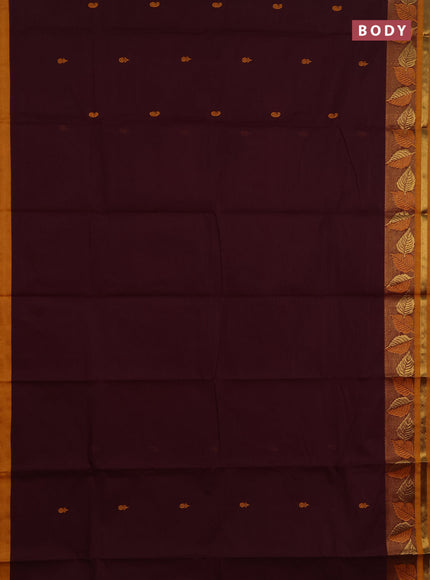 Chettinad cotton saree deep wine and mustard yellow with thread woven buttas and zari woven border