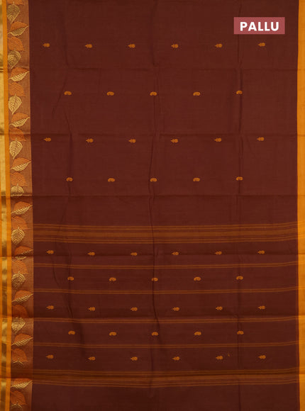 Chettinad cotton saree dark mustard and mustard yellow with thread woven buttas and zari woven border