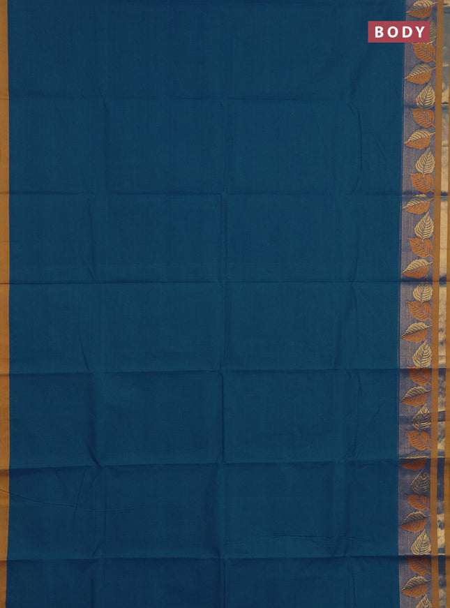 Chettinad cotton saree cs blue and mustard yellow with thread woven buttas and zari woven border