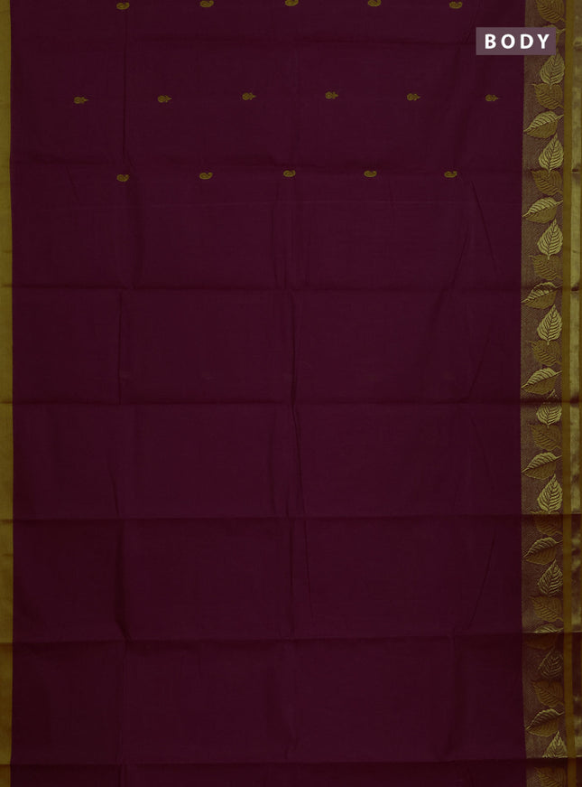 Chettinad cotton saree magenta pink and mustard yellow with thread woven buttas and zari woven border