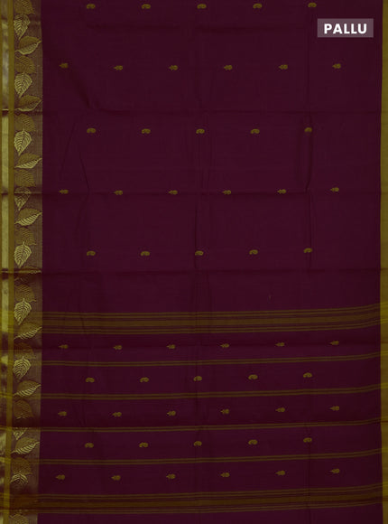 Chettinad cotton saree magenta pink and mustard yellow with thread woven buttas and zari woven border