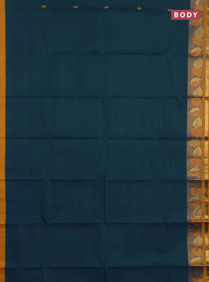 Chettinad cotton saree peacock green and mustard yellow with thread woven buttas and zari woven border