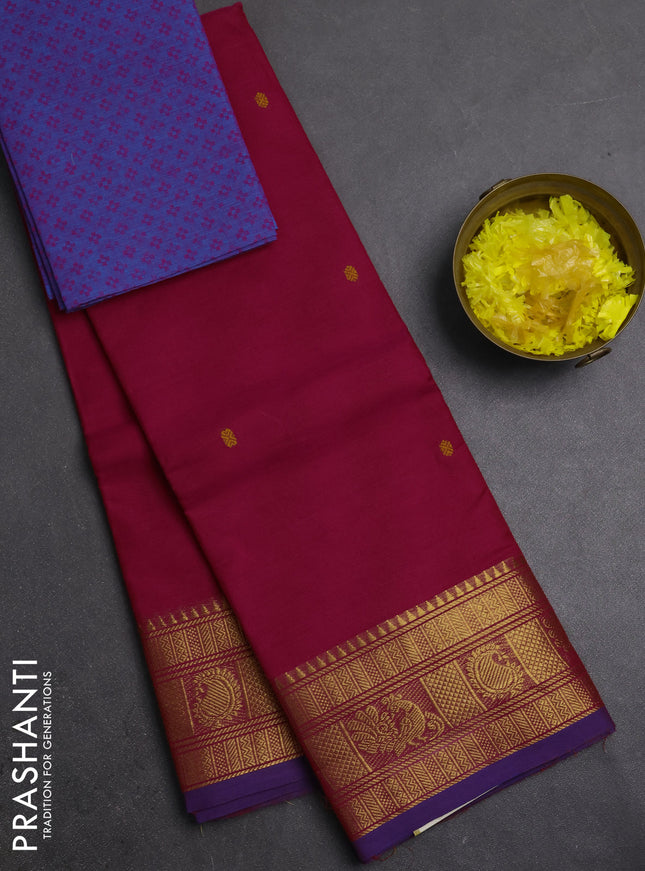 Chettinad cotton saree pink and purple with thread woven buttas and zari woven butta border