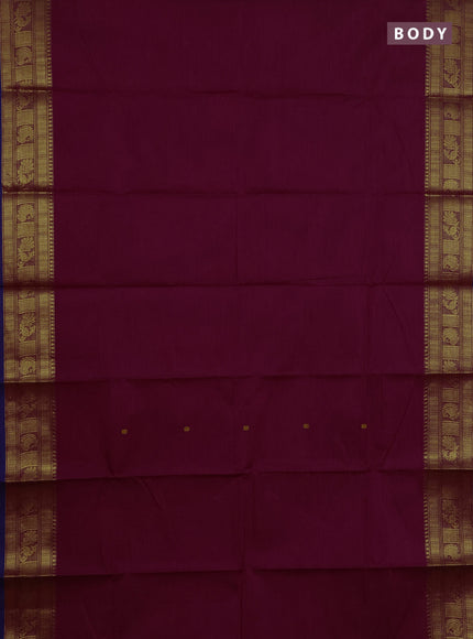 Chettinad cotton saree magenta pink and blue with thread woven buttas and zari woven butta border