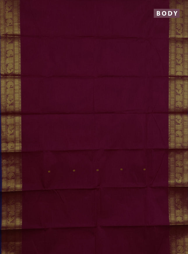 Chettinad cotton saree magenta pink and blue with thread woven buttas and zari woven butta border
