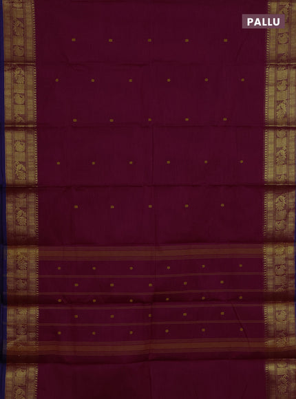 Chettinad cotton saree magenta pink and blue with thread woven buttas and zari woven butta border