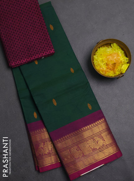 Chettinad cotton saree green and pink with thread woven buttas and zari woven butta border