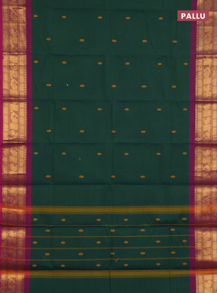 Chettinad cotton saree green and pink with thread woven buttas and zari woven butta border