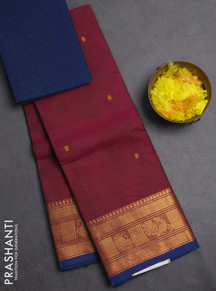 Chettinad cotton saree dual shade of greenish pink and blue with thread woven buttas and zari woven butta border