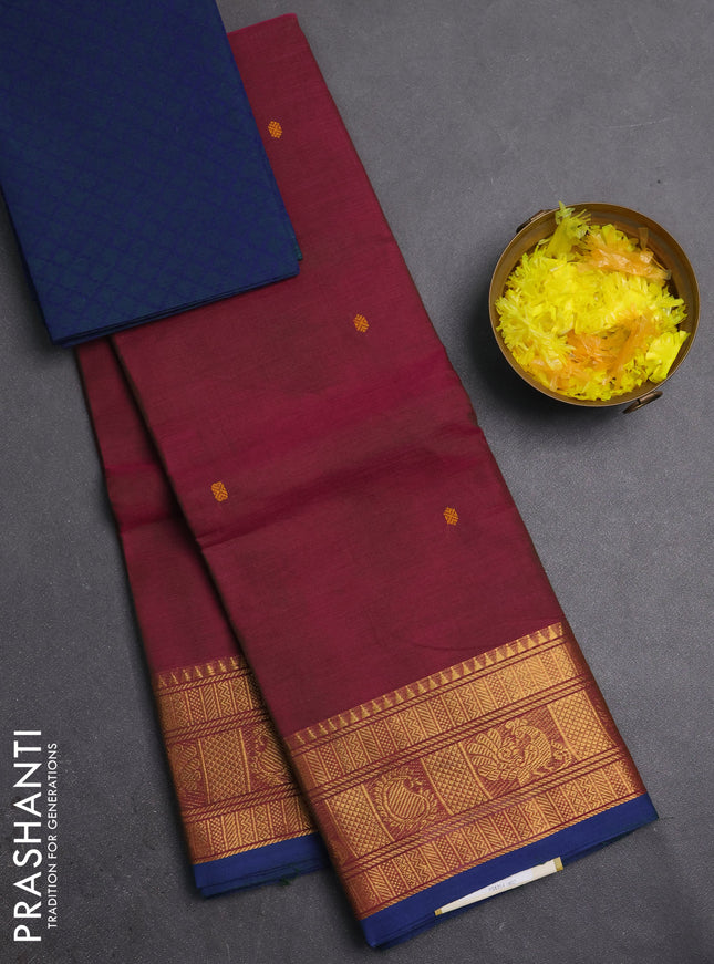 Chettinad cotton saree dual shade of greenish pink and blue with thread woven buttas and zari woven butta border