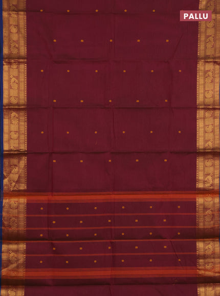 Chettinad cotton saree dual shade of greenish pink and blue with thread woven buttas and zari woven butta border