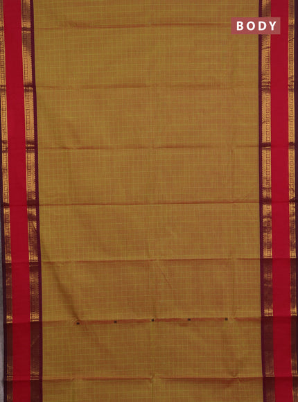 Chettinad cotton saree light green and purple with allover checks & thread woven buttas and rettapet zari woven border