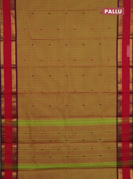 Chettinad cotton saree light green and purple with allover checks & thread woven buttas and rettapet zari woven border
