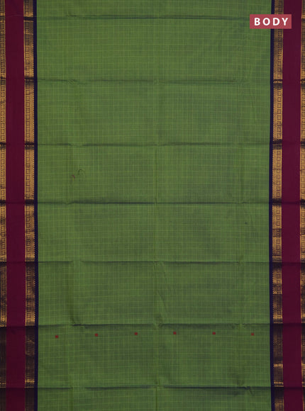 Chettinad cotton saree green and purple with allover checks & thread woven buttas and rettapet zari woven border