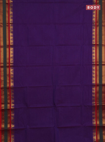 Chettinad cotton saree purple and red with allover stripes pattern and temple design rettapet zari woven border