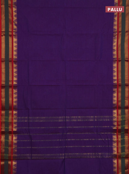 Chettinad cotton saree purple and red with allover stripes pattern and temple design rettapet zari woven border