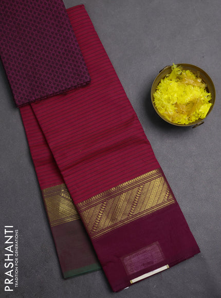 Chettinad cotton saree pink and purple with allover stripes pattern and ganga jamuna border