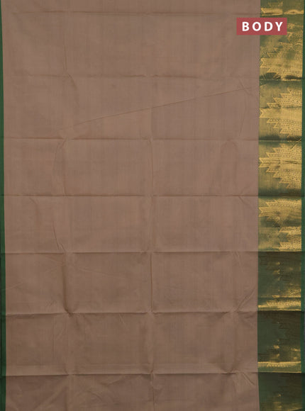 Chettinad cotton saree beige and green with thread woven buttas and long temple design zari woven border