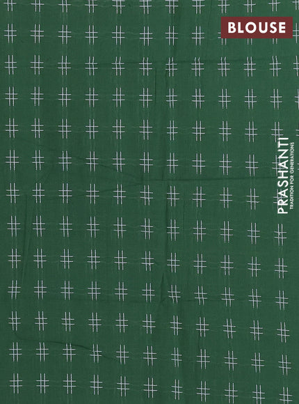 Chettinad cotton saree beige and green with thread woven buttas and long temple design zari woven border