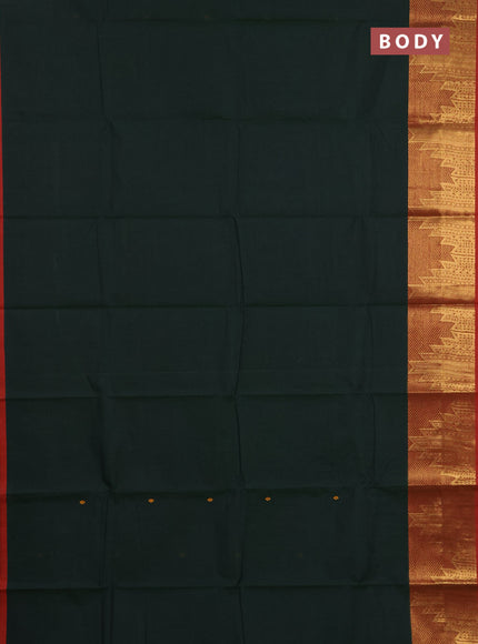 Chettinad cotton saree green and maroon with thread woven buttas and long temple design zari woven border