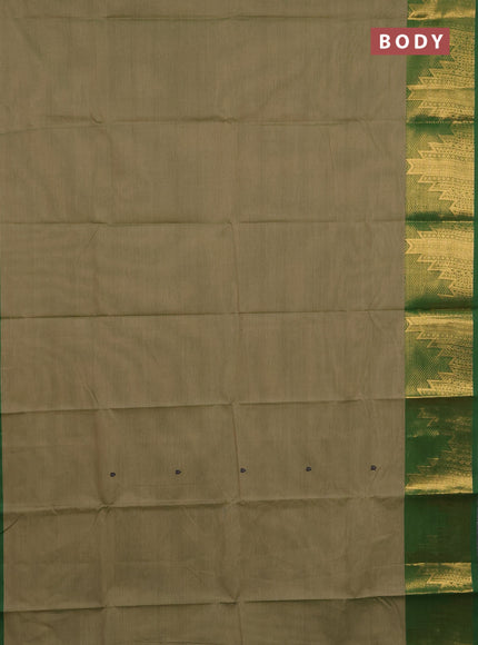 Chettinad cotton saree elaichi green and green with thread woven buttas and long temple design zari woven border