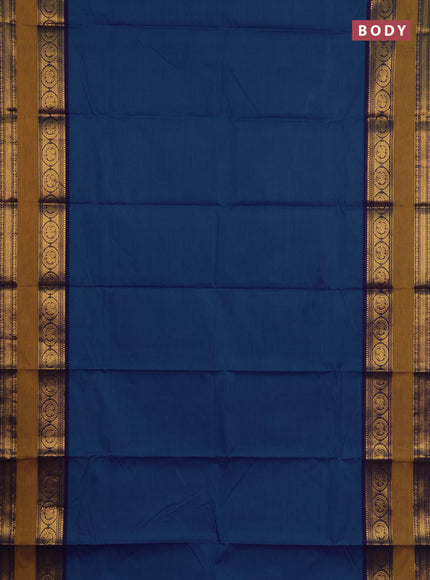 Chettinad cotton saree blue and mustard yellow with plain body and rettapet zari woven border