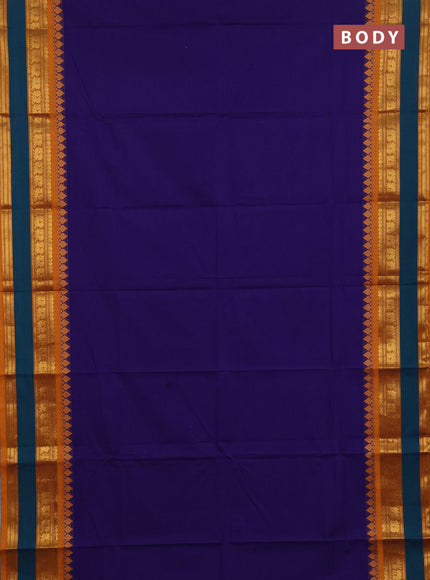 Chettinad cotton saree violet and mustard yellow with plain body and rettapet zari woven border