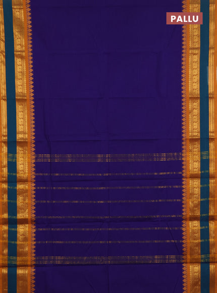 Chettinad cotton saree violet and mustard yellow with plain body and rettapet zari woven border