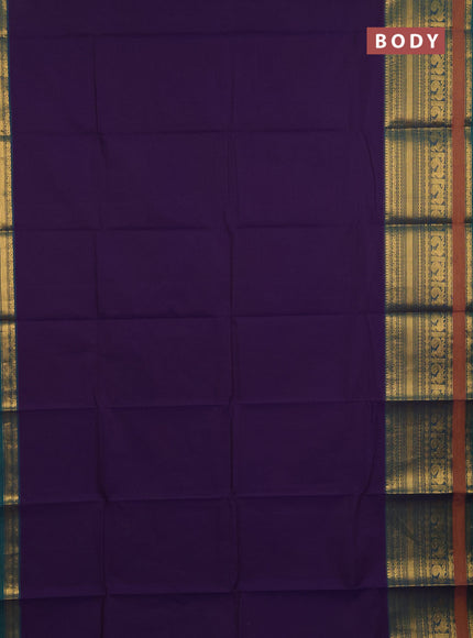 Chettinad cotton saree violet and mustard yellow with plain body and long zari woven border