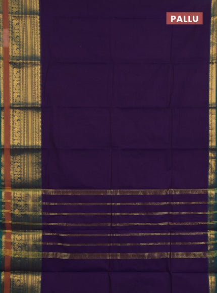 Chettinad cotton saree violet and mustard yellow with plain body and long zari woven border