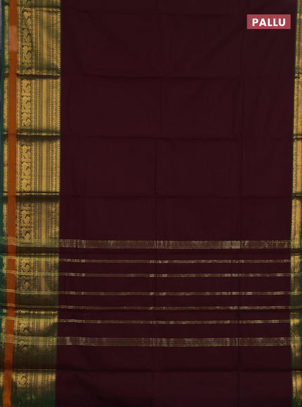 Chettinad cotton saree deep wine and mustard yellow with plain body and long zari woven border