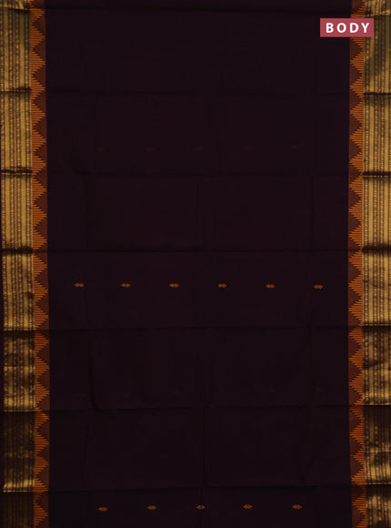 Chettinad cotton saree deep wine and mustard yellow with thread woven buttas and zari woven border