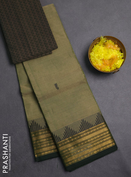 Chettinad cotton saree elaichi green and bottle green with thread woven buttas and zari woven border