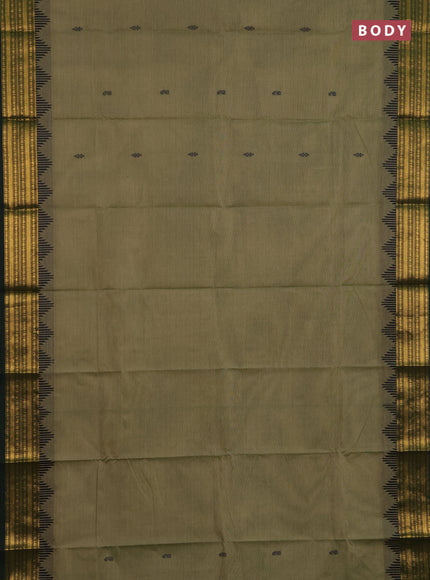 Chettinad cotton saree elaichi green and bottle green with thread woven buttas and zari woven border