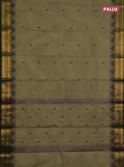 Chettinad cotton saree elaichi green and bottle green with thread woven buttas and zari woven border