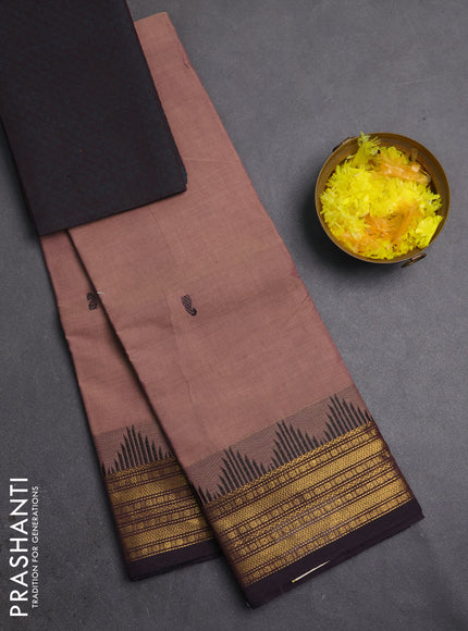 Chettinad cotton saree rosy brown and wine shade with thread woven buttas and zari woven border