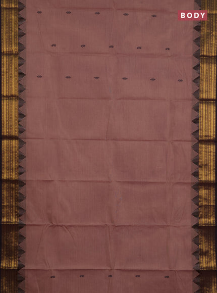 Chettinad cotton saree rosy brown and wine shade with thread woven buttas and zari woven border