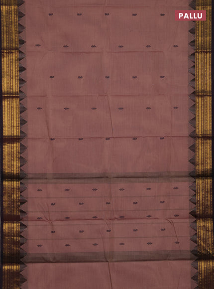 Chettinad cotton saree rosy brown and wine shade with thread woven buttas and zari woven border