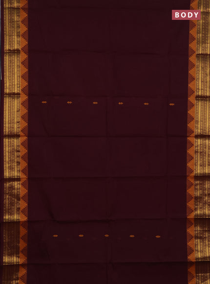 Chettinad cotton saree deep wine and mustard yellow with thread woven buttas and zari woven border