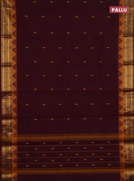 Chettinad cotton saree deep wine and mustard yellow with thread woven buttas and zari woven border