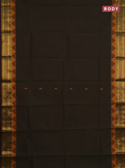 Chettinad cotton saree olive green and mustard yellow with thread woven buttas and zari woven border