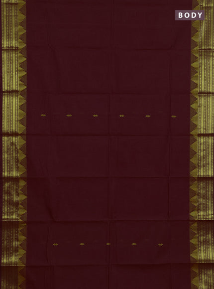 Chettinad cotton saree maroon and mustard yellow with thread woven buttas and zari woven border