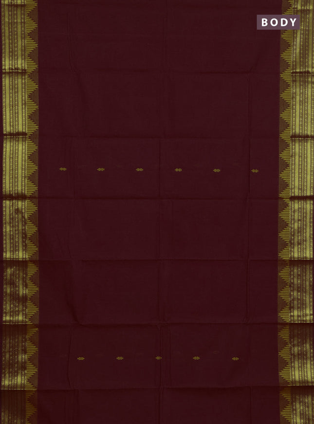 Chettinad cotton saree maroon and mustard yellow with thread woven buttas and zari woven border