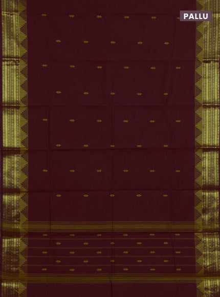 Chettinad cotton saree maroon and mustard yellow with thread woven buttas and zari woven border