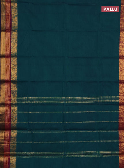 Chettinad cotton saree peacock green and purple with plain body and long zari woven border