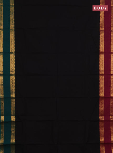 Chettinad cotton saree black and magenta pink with plain body and ganga jamuna border